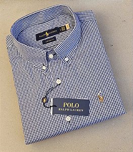 Camisa Ralph Lauren Micro Xadrez Médio Manga Curta Preto Logo Colorido