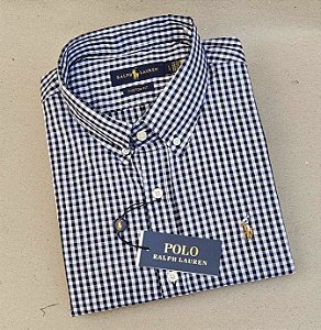 Camisa Ralph Lauren Xadrez Clássico Manga Curta Preto Logo Colorido