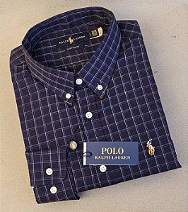 Camisa Ralph Lauren Quadriculada Manga Longa Marinho Quadros Grande Logo Colorido