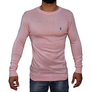 Suéter Ralph Lauren Gola Redonda Rosa Claro