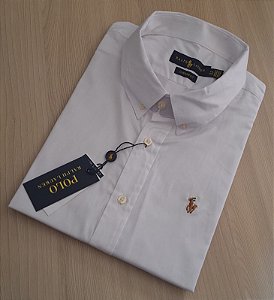 Camisa PRL Lisa Tecido Plano Manga Curta Branco Logo Colorido