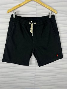 Short Sarja Ralph Lauren Preto Logo Clássico Vermelho