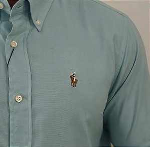 Camisa Social Ralph Lauren Lisa Manga Curta Verde Claro Detalhe Tecido Logo Colorido