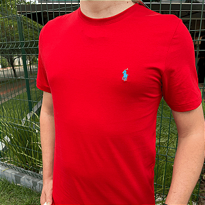 Camiseta Ralph Lauren Vermelho Logo Clássico Celeste
