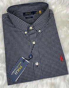 Camisa Ralph Lauren Xadrez Manga Curta Preto Logo Clássico Vermelho