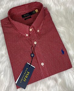 Camisa Ralph Lauren Quadriculada Manga Curta Vermelho Logo Clássico Royal
