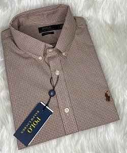 Camisa Ralph Lauren Quadriculada Manga Curta Caqui Logo Clássico Royal