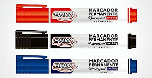 MARCADOR PERMANENTE RECARREGÁVEL COM TINTA AZUL BRW
