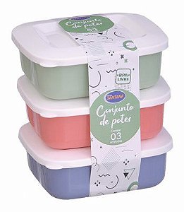 CONJUNTO 3 POTES HERMÉTICOS QUADRADOS 335 ML