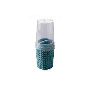 PORTA ESCOVA DENTE PLASUTIL TRAMA AZUL CLARO