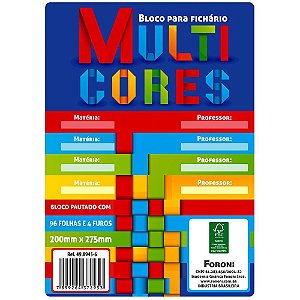 BLOCO PARA FICHÁRIO 96FLS MULTI CORES FORONI FSC