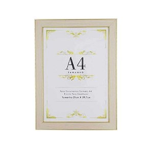 Quadro A4 para Diploma ou Certificado com Moldura Plástica e Filete Metalizado 29,7x21cm