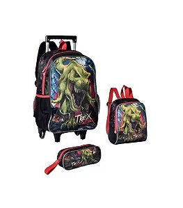 KIT ESCOLAR T-REX ATTACK MOCHILA ESTOJO LANCHEIRA
