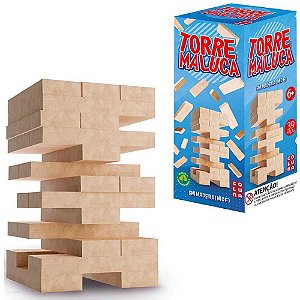 JOGO CAIU PERDEU TORRE MALUCA DE MADEIRA MDF 39PCS