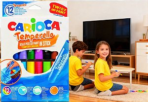 Guache Bastão Temperello Carioca 12 Cores Escolar Alta Cobertura