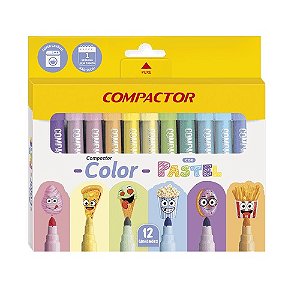 CANETINHA HIDROGRAFICA COMPACTOR COLOR PASTEL 12 CORES BIG GROSSA COMPACTOR
