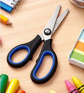 Tesoura Escolar 13cm Emborrachada Azul – Conforto e Segurança para Uso Diário
