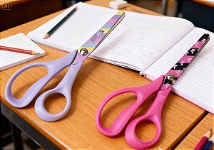 Tesoura Escolar Rebecca Bonbon 6526 Unidade – 13,5cm, Ponta Arredondada, Segura e Estilosa Sortida