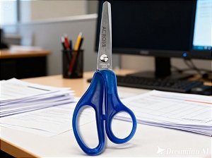 Tesoura Escolar Cabo Transparente Azul Acrilex – Aço Inox, Ponta Arredondada e Segura