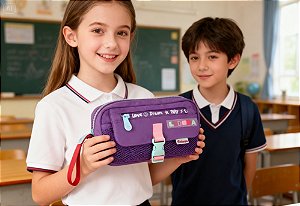 Estojo Escolar Duplo Luluca LU24604 6553 – Organizador Infantil com 2 Zíperes sortido