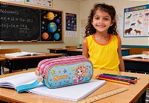 Estojo Duplo Sereias Clio Style 4013 – 2 Compartimentos com Zíper | Infantil