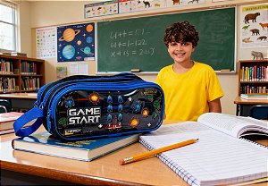 Estojo Triplo Video Game VD24682T 7571 – 3 Compartimentos com Zíper | Escolar Juvenil