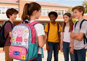 Mochila Peppa Pig Infantil Escolar Menina Costas