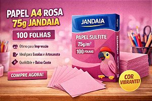 Papel A4 Rosa 75g Jandaia 100 Folhas | Ideal para Impressão e Artesanato