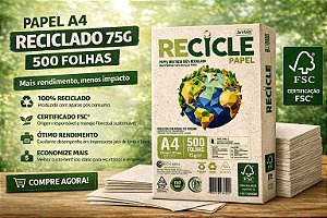 Papel A4 Reciclado 75g 500 Folhas FSC | Resma Sustentável para Impressão