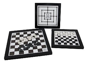 Jogo de Dama e Trilha 2 em 1 Tabuleiro 24x24cm Madeira e Plástico