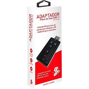 Adaptador Placa de Som USB 7.1 com Entrada P2 Fone e Microfone para PC e Notebook
