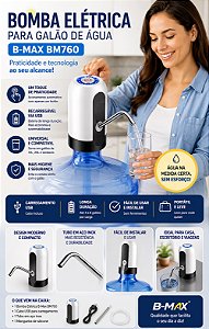 Bomba Elétrica Recarregável para Galão de Água B-Max BM760 USB Automática Universal