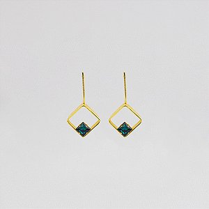 Brinco Losango Pendente com Pedra Chaton Azul