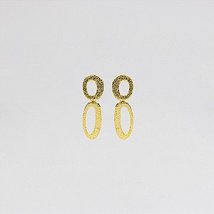 Brinco Duo Pendente Coleção Oval Textura Rústica