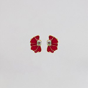 Brinco Meia Flor Esmaltado com Pedra Chaton Brilhante