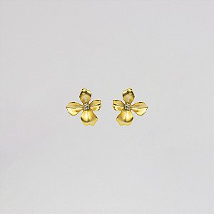 Brinco Grande Floral com Pedra Chaton Brilhante