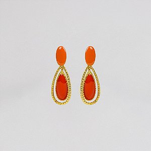 Brinco Gota Pendente Esmaltado com Textura Martelada