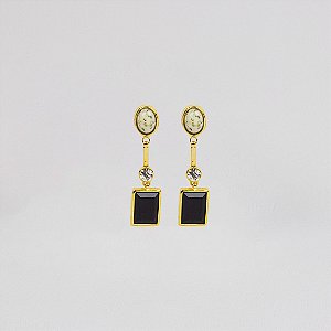 Brinco Elegante Maxi Pendente com Pedra Chaton Retangular