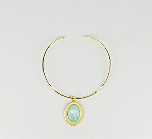 Choker Elegante com Pingente Oval Esmaltado Aberta