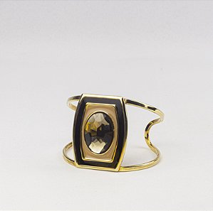 Bracelete Maxi Esmaltado com Pedra Chaton Central Aberto