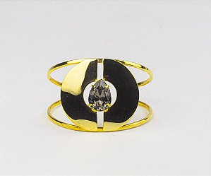 Bracelete Elegante Disco com Pedra Chaton Aberto
