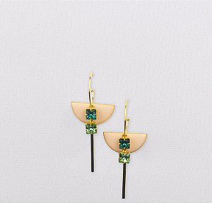 Brinco Elegante Pendente Pedra Chaton Quadrada e Esmaltado