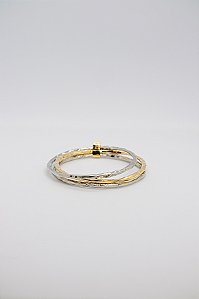 Pulseira Elegante Trio Tendência Mix de Banhos Acabamento Martelado
