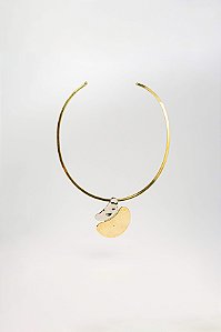 Choker Moderna Aberta Duo Assimétrico Pendente Mix de Banhos