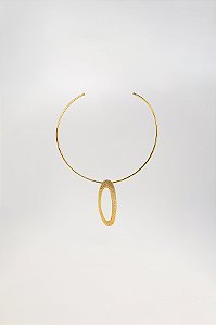 Choker Elegante Aberta Coleção Oval Orgânico Acabamento Granulado