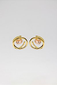 Brinco Elegante Rosa Abstrata com Pedra