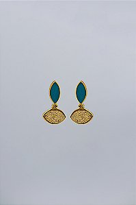 Brinco Duo Losango Esmaltado e Olho Grego Pendente