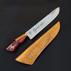 FACA CHURRASCO AÇO INOX POLIDO 10 POLEGADAS FÉ E GRATIDÃO