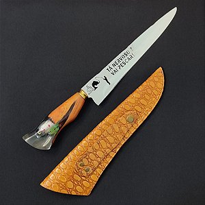 FACA CHURRASCO AÇO INOX POLIDO 10 POLEGADAS ISCA TA NERVOSO VAI PESCAR