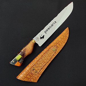 FACA CHURRASCO AÇO INOX POLIDO 10 POLEGADAS ISCA PESCARIA